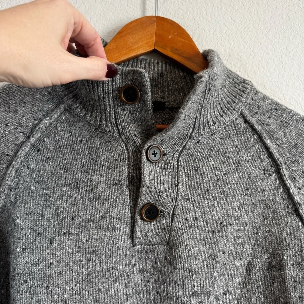 Rails Men's Gray Melange Wool Silk Blend Harding Henley Mockneck Sweater Size M